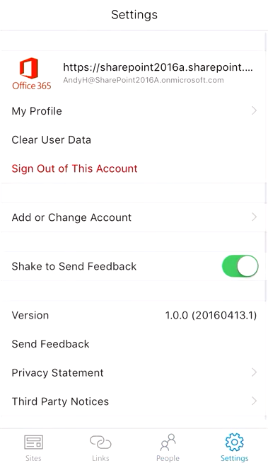 SharePoint Mobile App Settings