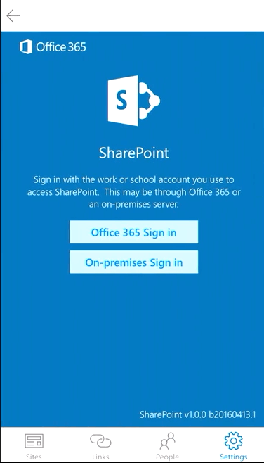 SharePoint Mobile App sign-in