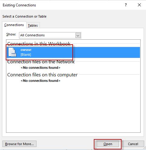 Opening Existing Connections in Excel