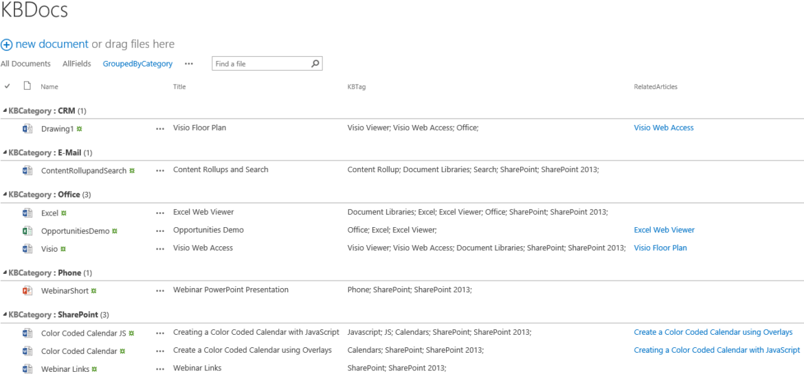 Document page on SharePoint for knowledge base