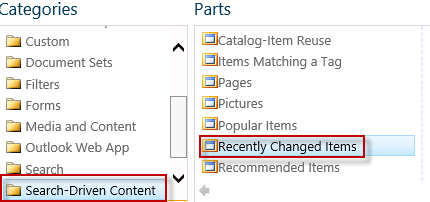 SharePoint Categories and Parts