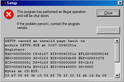 Microsoft Illegal Operation Error