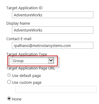 SharePoint 2013 Target Application Type