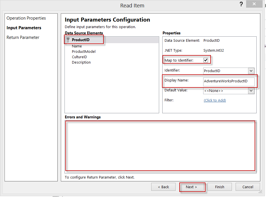 Read item input parameters