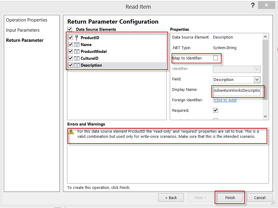 Read item return parameter configure