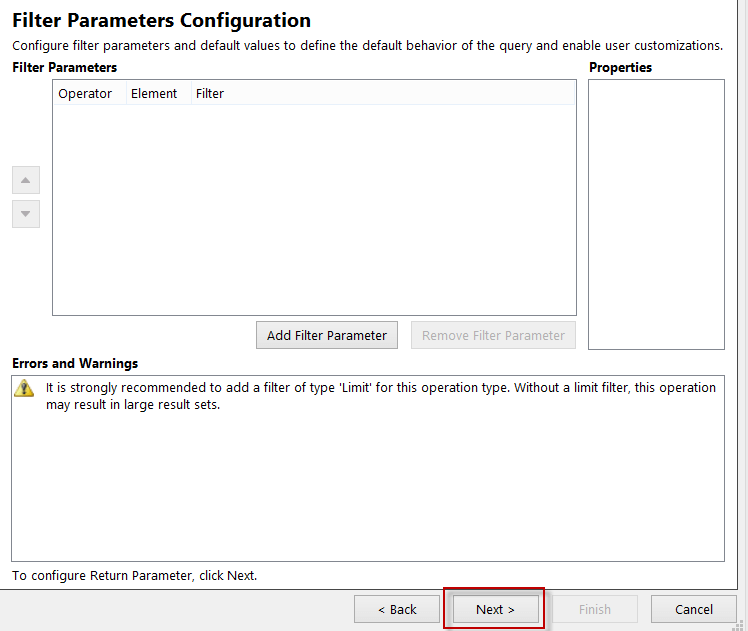 Filter parameters configuration