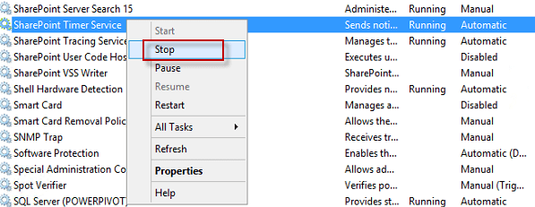 Stop SharePoint Timer Service
